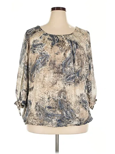 Pre-owned Roz & Ali 3/4 Sleeve Blouse In Silver