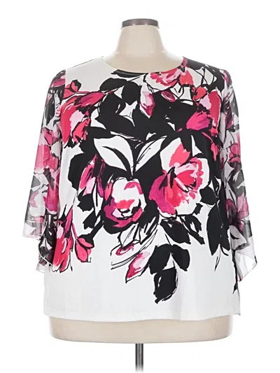 Pre-owned Roz & Ali 3/4 Sleeve Blouse In White