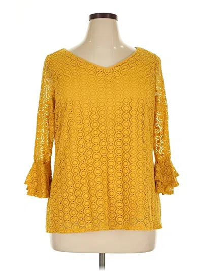 Pre-owned Roz & Ali 3/4 Sleeve Blouse In Yellow