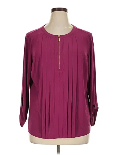 Pre-owned Roz & Ali 3/4 Sleeve Henley Shirt In Burgundy