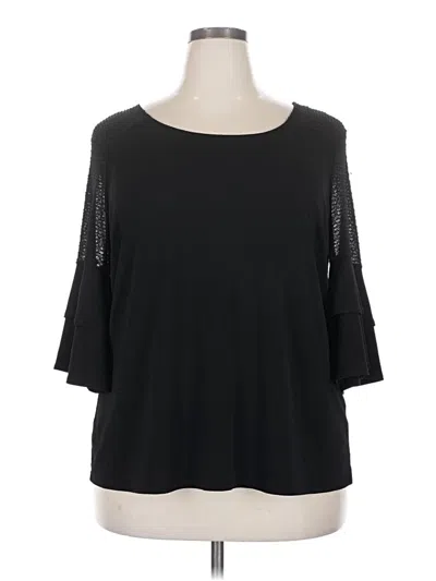 Pre-owned Roz & Ali 3/4 Sleeve Top Black Cold Shoulder Neckline Tops