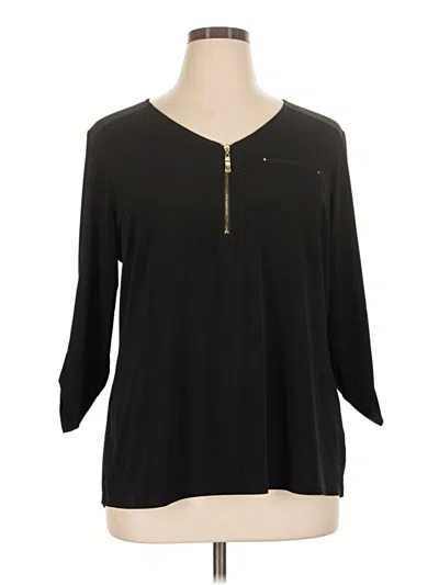 Pre-owned Roz & Ali 3/4 Sleeve Top Black Keyhole Neckline Tops