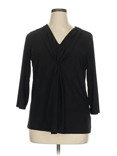 Pre-owned Roz & Ali 3/4 Sleeve Top Black Plunge Neckline Tops