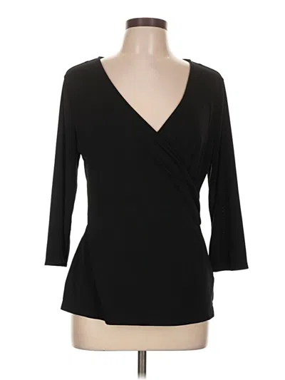 Pre-owned Roz & Ali 3/4 Sleeve Top Black Plunge Neckline Tops