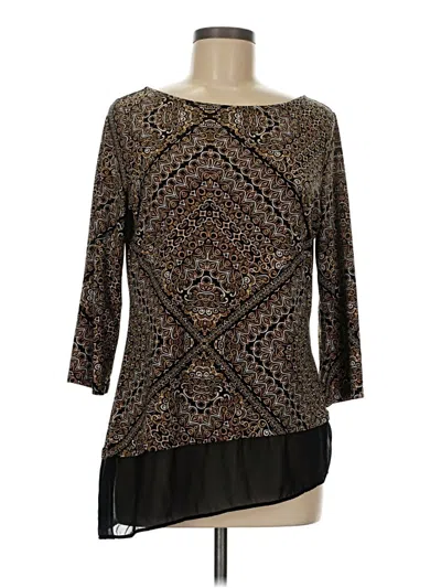 Pre-owned Roz & Ali 3/4 Sleeve Top Black Square Neckline Tops