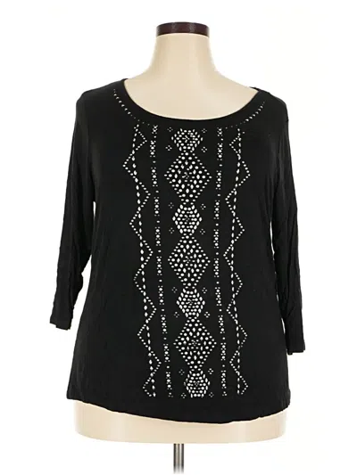 Pre-owned Roz & Ali 3/4 Sleeve Top Black Square Neckline Tops