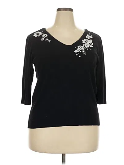 Pre-owned Roz & Ali 3/4 Sleeve Top Black V-neck Tops