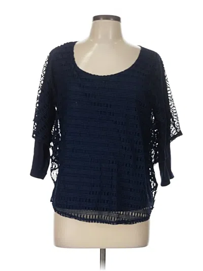 Pre-owned Roz & Ali 3/4 Sleeve Top Blue Square Neckline Tops