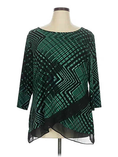Pre-owned Roz & Ali 3/4 Sleeve Top Green Square Neckline Tops
