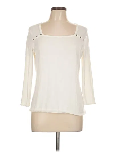 Pre-owned Roz & Ali 3/4 Sleeve Top Ivory Square Neckline Tops