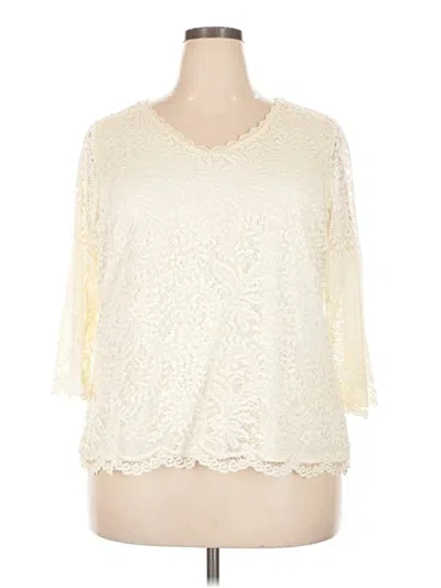 Pre-owned Roz & Ali 3/4 Sleeve Top Ivory V-neck Tops