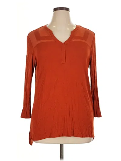 Pre-owned Roz & Ali 3/4 Sleeve Top Orange V Neck Tops