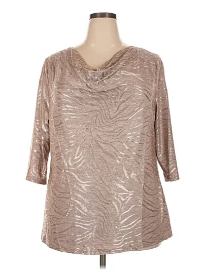 Pre-owned Roz & Ali 3/4 Sleeve Top Silver Metallic Pattern Cowl Neck Tops