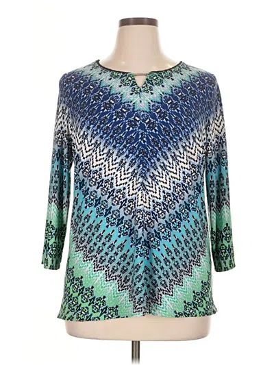 Pre-owned Roz & Ali 3/4 Sleeve Top Teal Boatneck Tops
