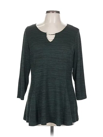 Pre-owned Roz & Ali 3/4 Sleeve Top Teal Keyhole Neckline Tops In Blue