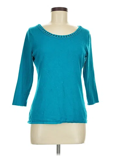 Pre-owned Roz & Ali 3/4 Sleeve Top Teal Scoop Neck Tops In Blue
