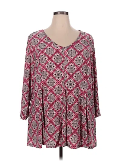 Pre-owned Roz & Ali 3/4 Sleeve T-shirt In Burgundy