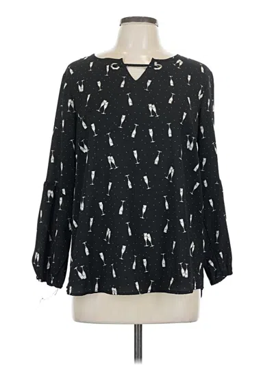 Pre-owned Roz & Ali Long Sleeve Blouse In Black
