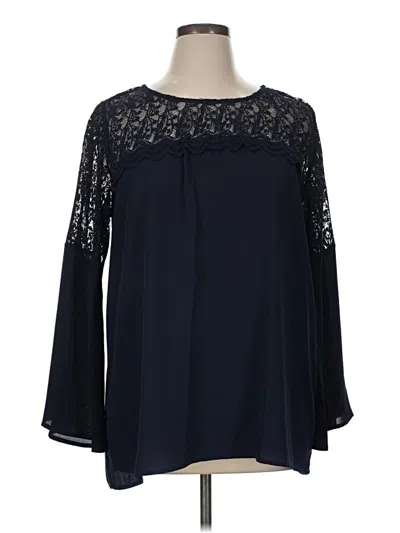 Pre-owned Roz & Ali Long Sleeve Blouse In Blue