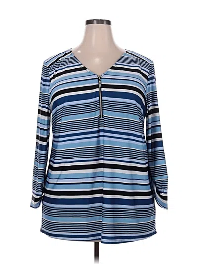Pre-owned Roz & Ali Long Sleeve Blouse In Blue