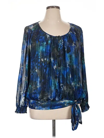 Pre-owned Roz & Ali Long Sleeve Blouse In Blue