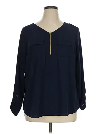Pre-owned Roz & Ali Long Sleeve Blouse In Blue