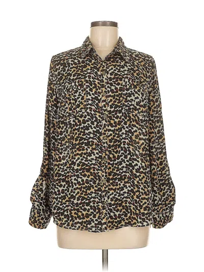 Pre-owned Roz & Ali Long Sleeve Blouse In Brown