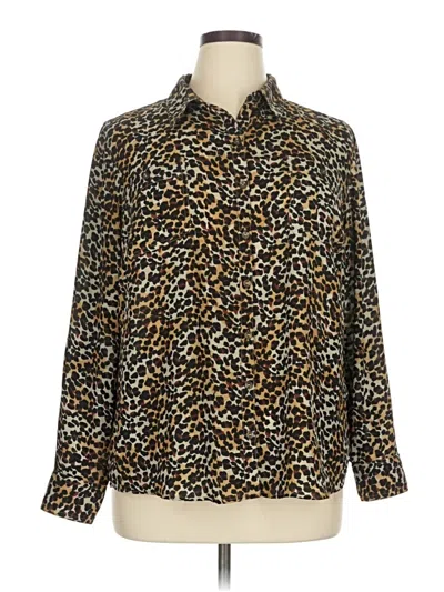 Pre-owned Roz & Ali Long Sleeve Blouse In Brown