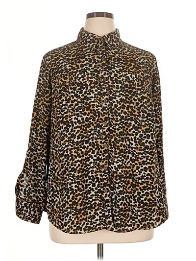 Pre-owned Roz & Ali Long Sleeve Blouse In Brown