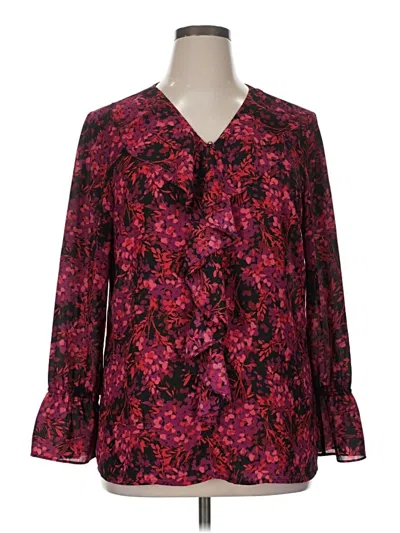 Pre-owned Roz & Ali Long Sleeve Blouse In Burgundy