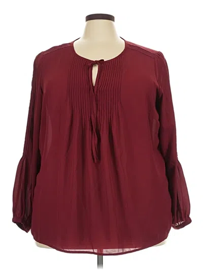 Pre-owned Roz & Ali Long Sleeve Blouse In Burgundy