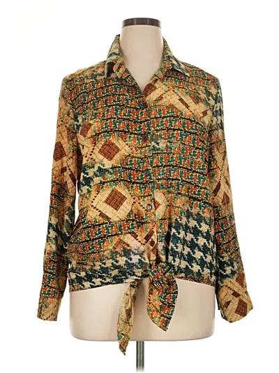 Pre-owned Roz & Ali Long Sleeve Blouse In Gold