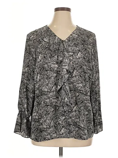 Pre-owned Roz & Ali Long Sleeve Blouse In Gray