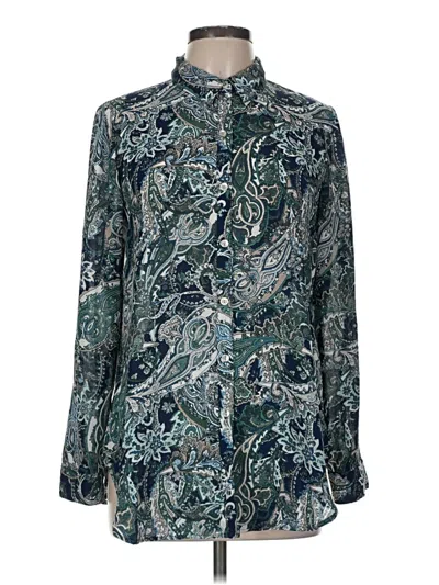 Pre-owned Roz & Ali Long Sleeve Blouse In Green