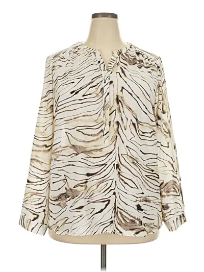 Pre-owned Roz & Ali Long Sleeve Blouse In Ivory