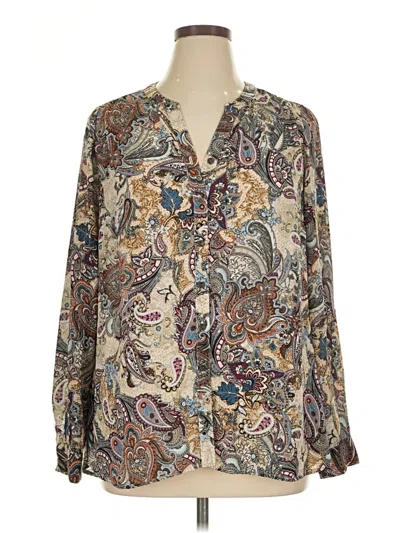 Pre-owned Roz & Ali Long Sleeve Blouse In Ivory