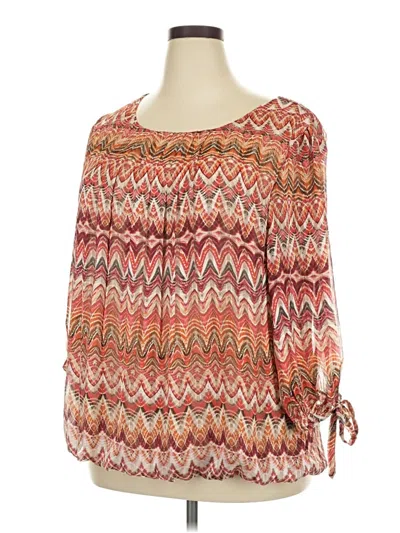 Pre-owned Roz & Ali Long Sleeve Blouse In Orange