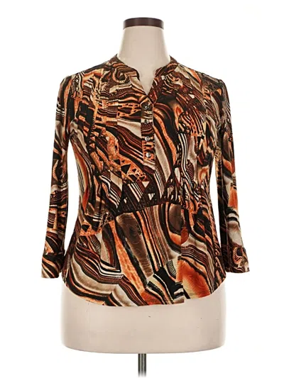 Pre-owned Roz & Ali Long Sleeve Blouse In Orange