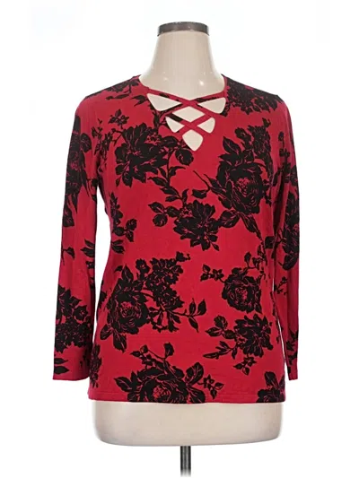 Pre-owned Roz & Ali Long Sleeve Blouse In Red