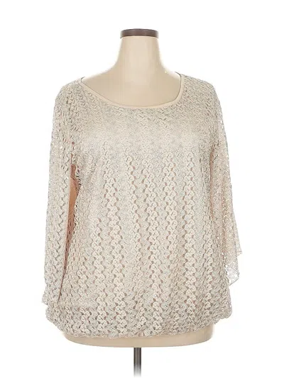 Pre-owned Roz & Ali Long Sleeve Blouse In White