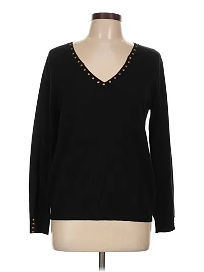 Pre-owned Roz & Ali Long Sleeve Top Black V-neck Tops