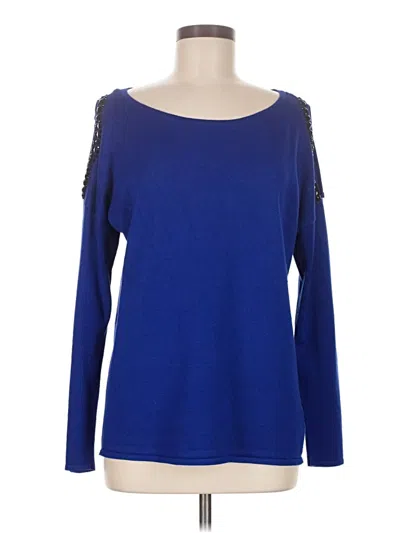 Pre-owned Roz & Ali Long Sleeve Top Blue Boatneck Tops