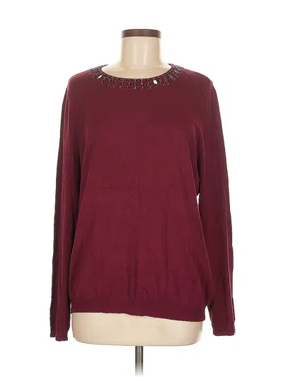 Pre-owned Roz & Ali Long Sleeve Top Burgundy Crew Neck Tops