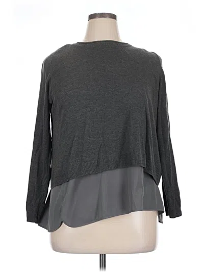 Pre-owned Roz & Ali Long Sleeve Top Gray Mock Neckline Tops