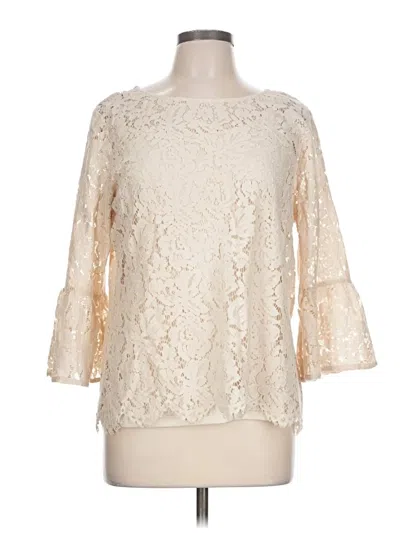 Pre-owned Roz & Ali Long Sleeve Top Ivory Boatneck Tops