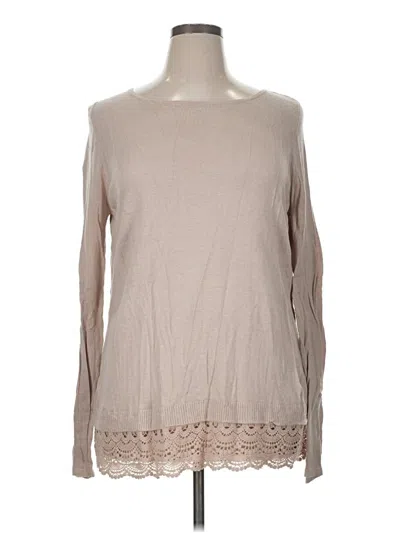 Pre-owned Roz & Ali Long Sleeve Top Tan Boatneck Tops