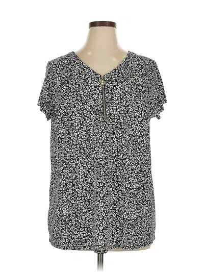 Pre-owned Roz & Ali Short Sleeve Blouse In Black