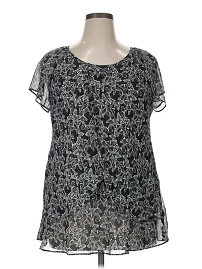 Pre-owned Roz & Ali Short Sleeve Blouse In Black