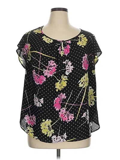 Pre-owned Roz & Ali Short Sleeve Blouse In Black