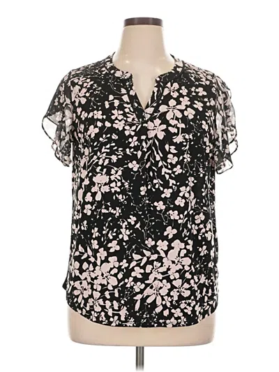 Pre-owned Roz & Ali Short Sleeve Blouse In Black